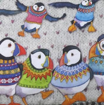 Puffin Design Zipped Pouch: Knitting, Sewing & Craft Storage by Emma Ball