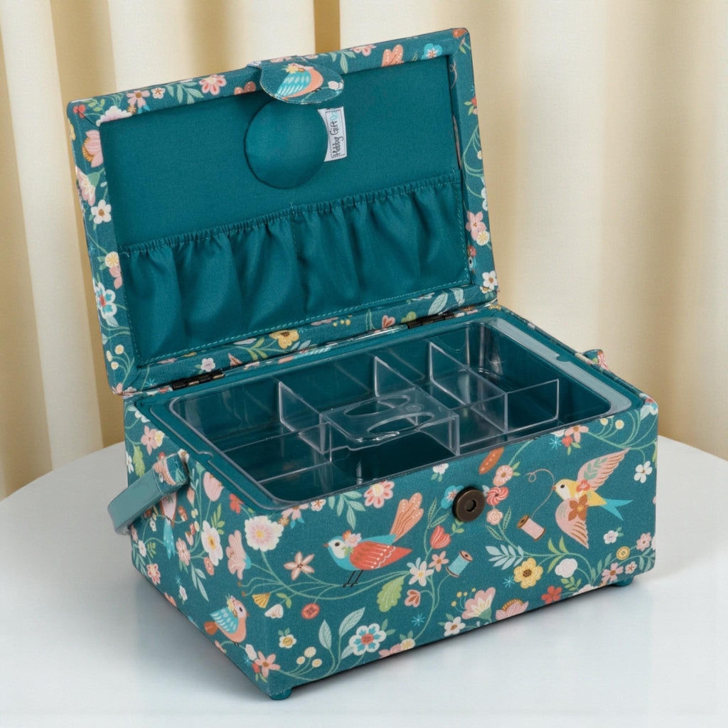 Sewing Basket Bird Aviary Embroidered Design with Optional Sewing Accessory Kit