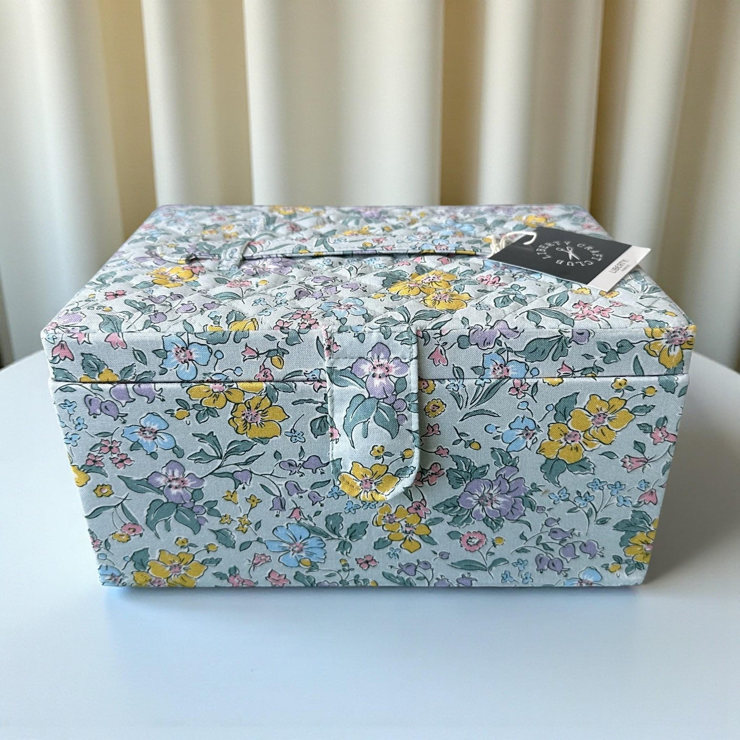 Liberty Floral Sewing Box with Quilted Lid and Optional Accessory Kit