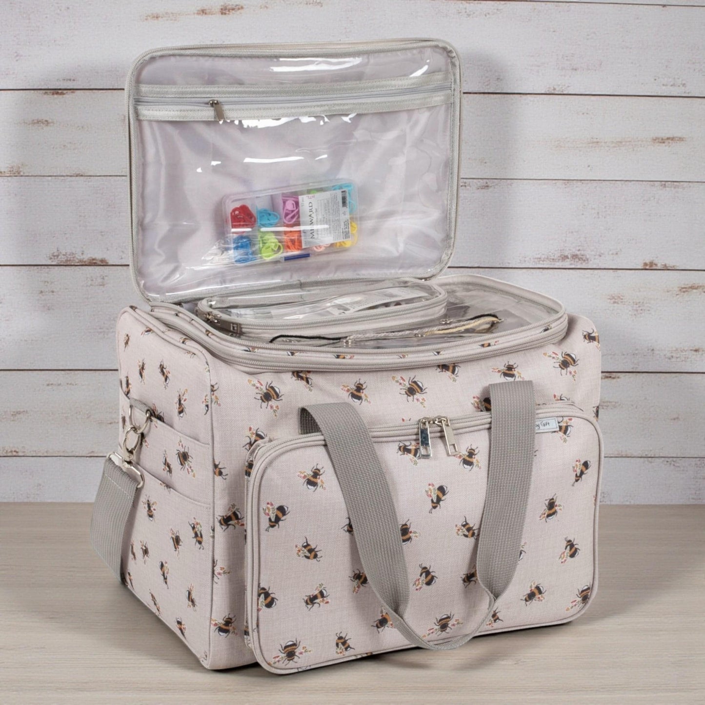 Bee Knitting & Craft Tote Organiser Bee Design Sturdy Bag with Lots of Compartments