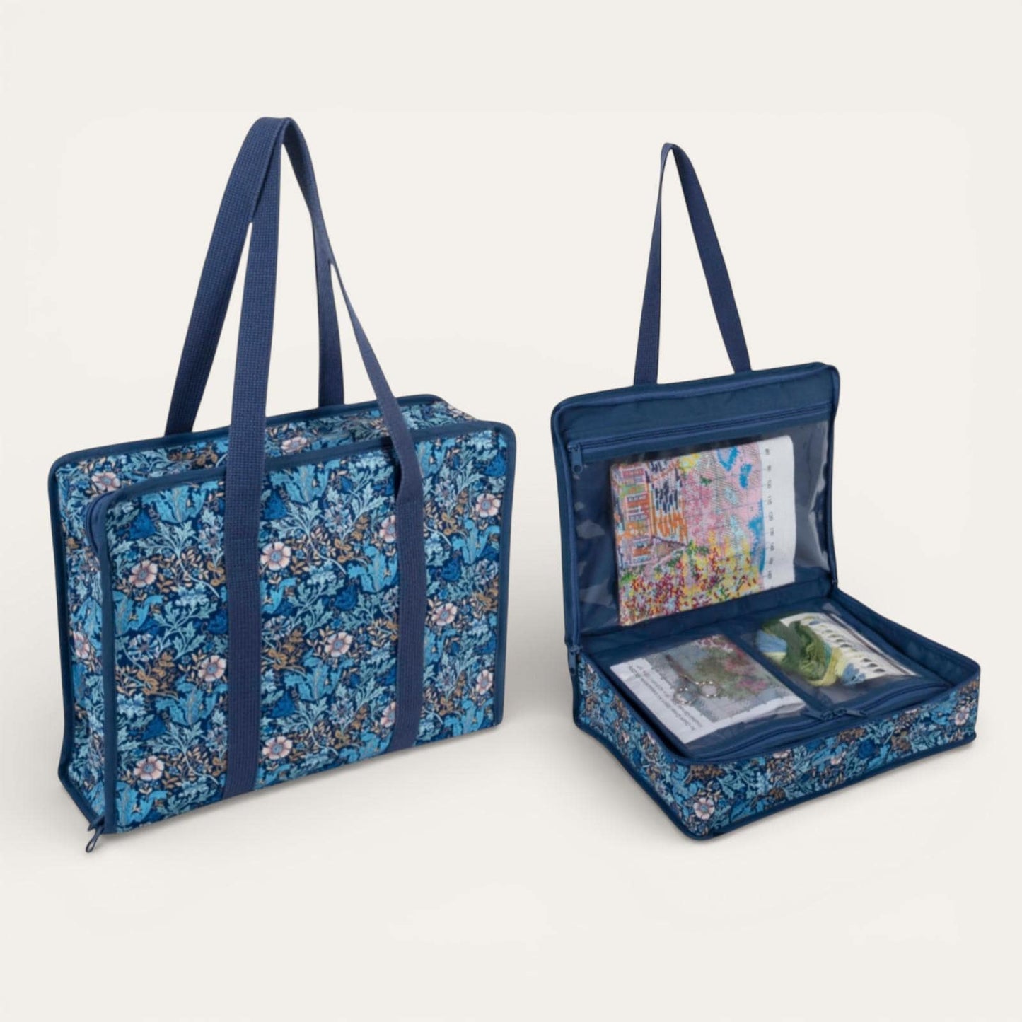Floral Woodblock Print Craft Bag – Soft Zippered Project Bag