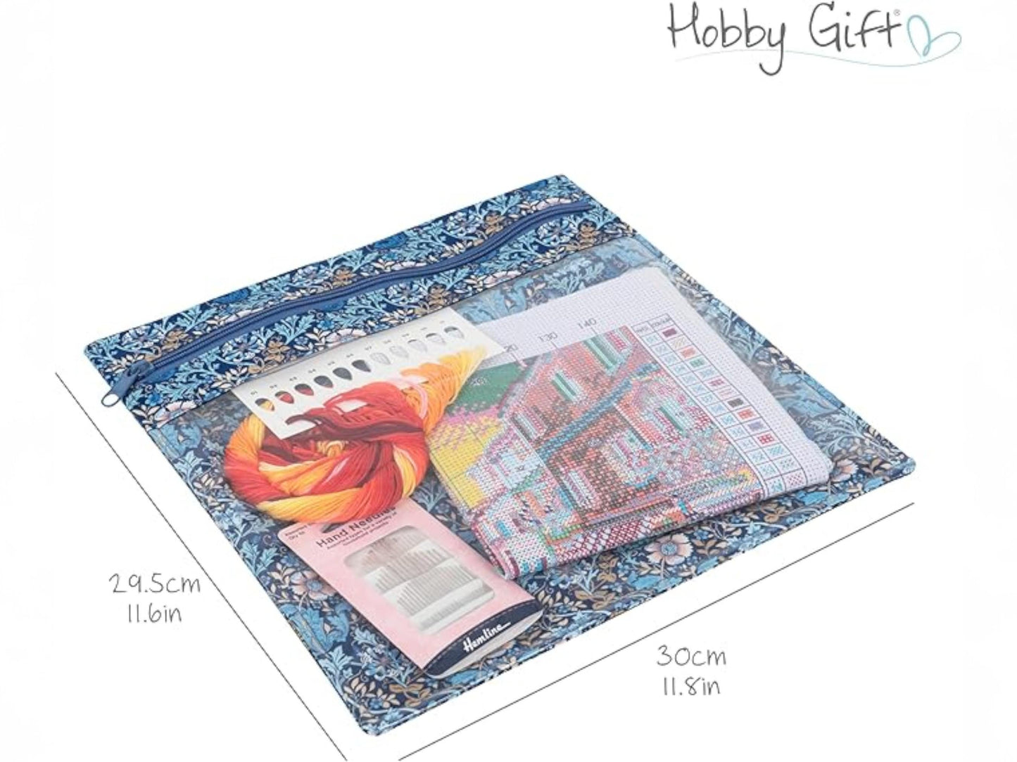 Project Craft Bag & Pouch Set ~ Woodblock Floral Design Storage Set Blue