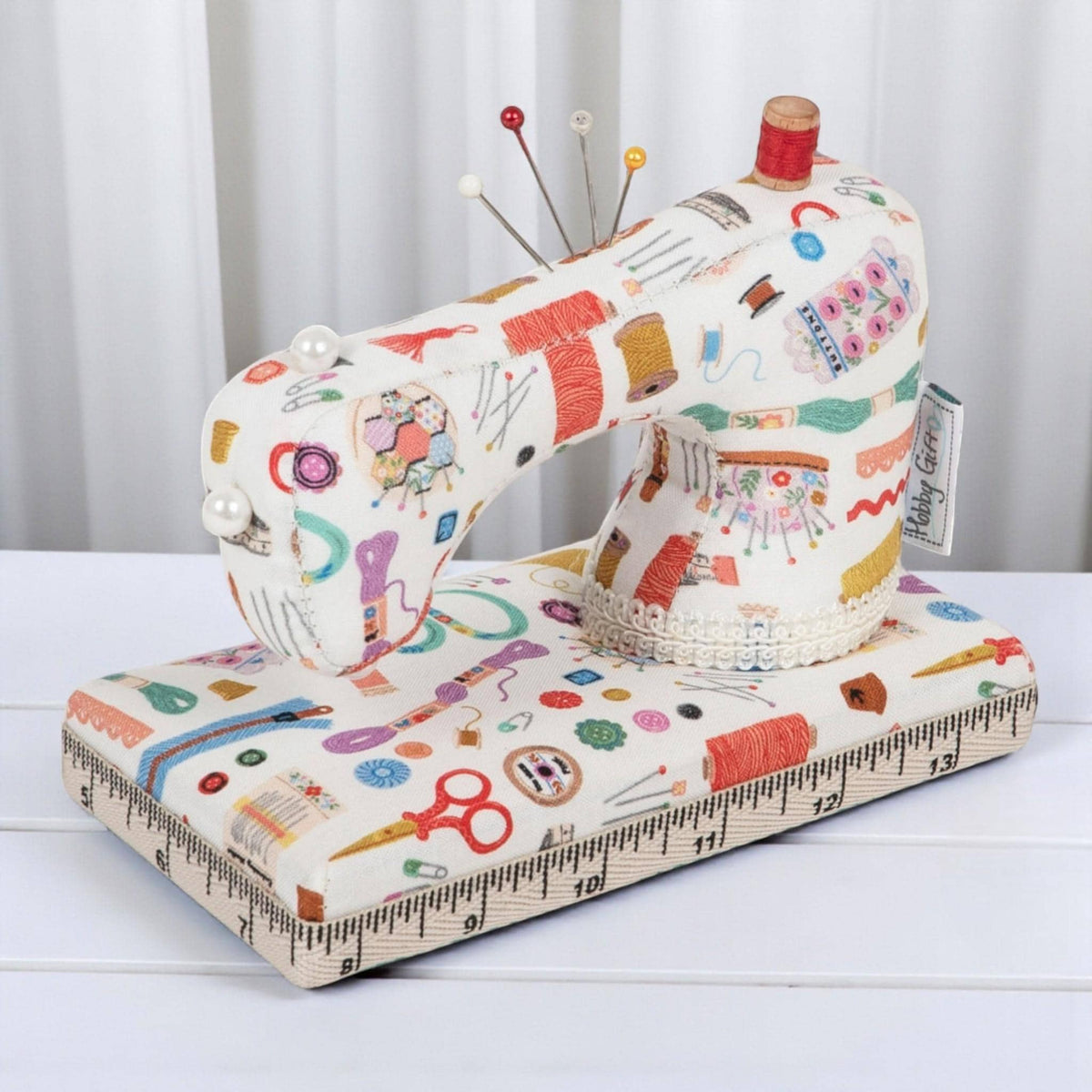 Sewing Machine Shaped Pin Cushion in Haby Notions Fabric Design