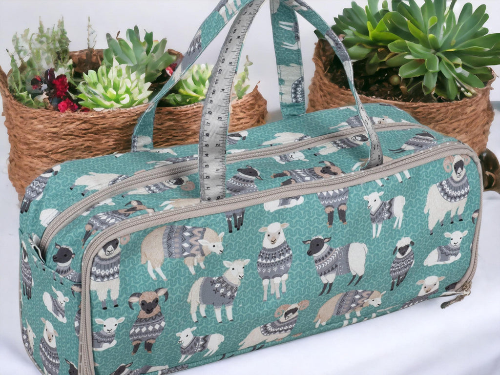 KNITTING STORAGE SET: Knitting Bag & Interchangeable Needle Case. Woolly Pully Design