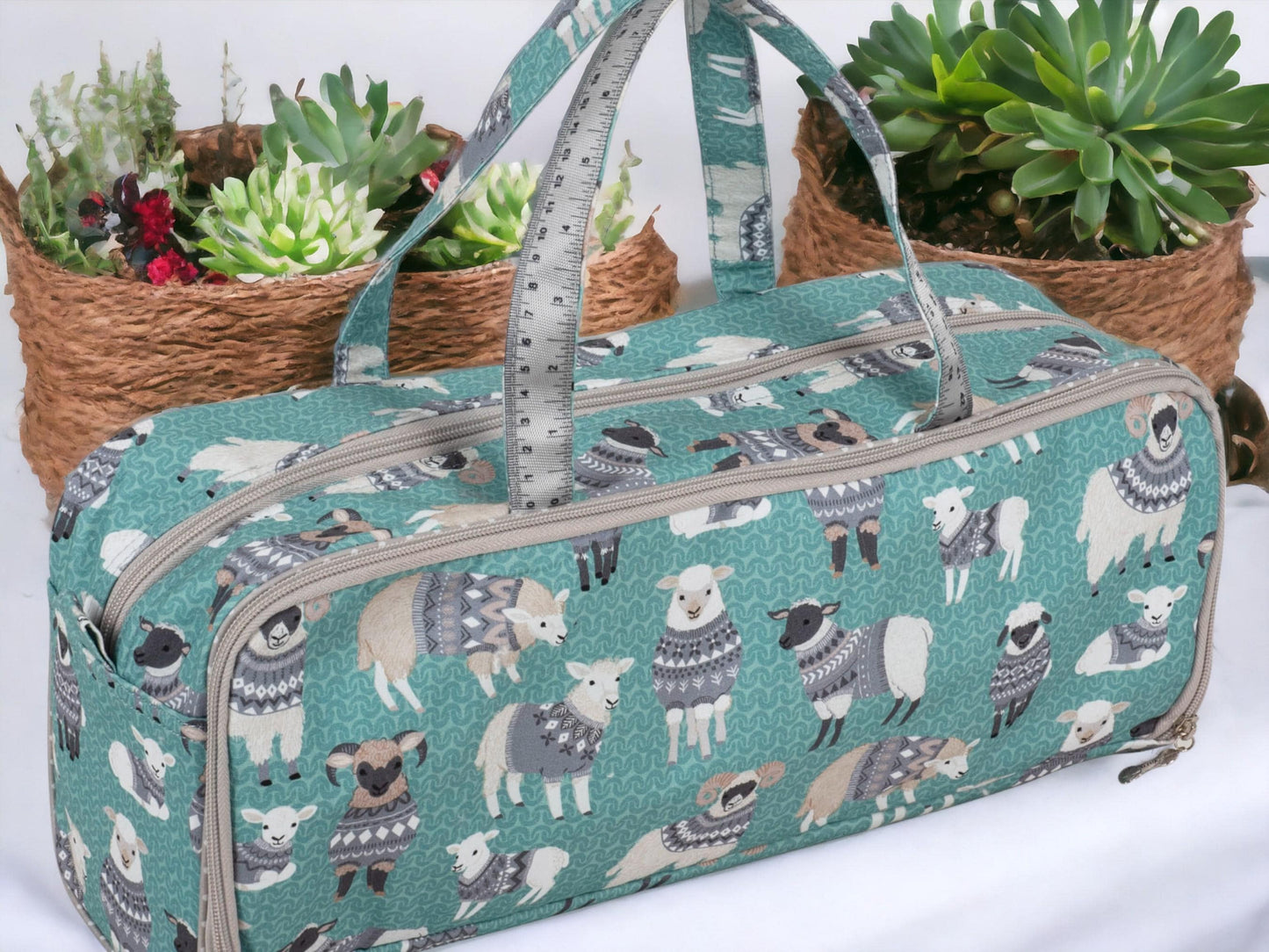 KNITTING STORAGE SET: Knitting Bag & Interchangeable Needle Case. Woolly Pully Design
