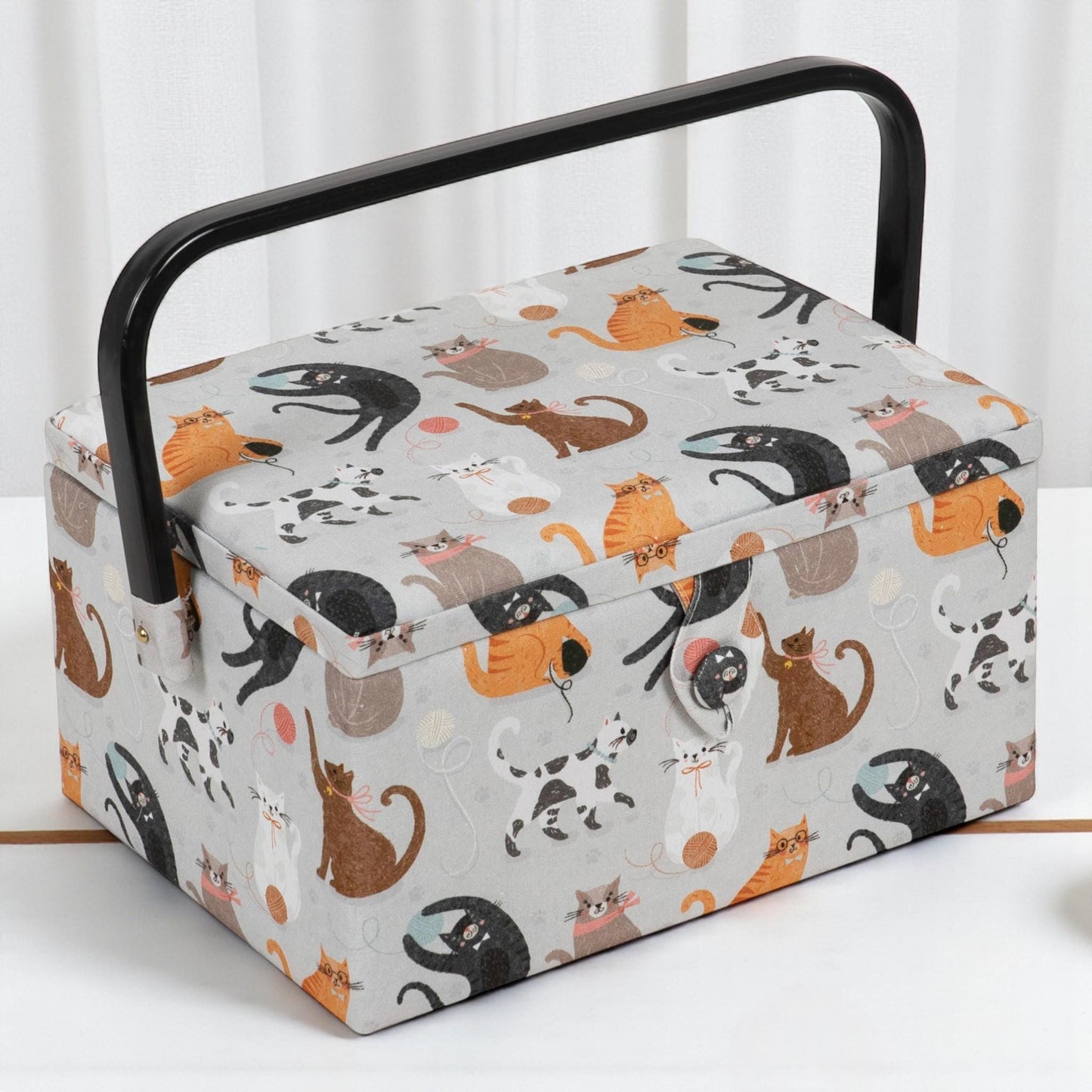 SEWING BASKET Cats Design Medium Size with Optional Quality Sewing Kit