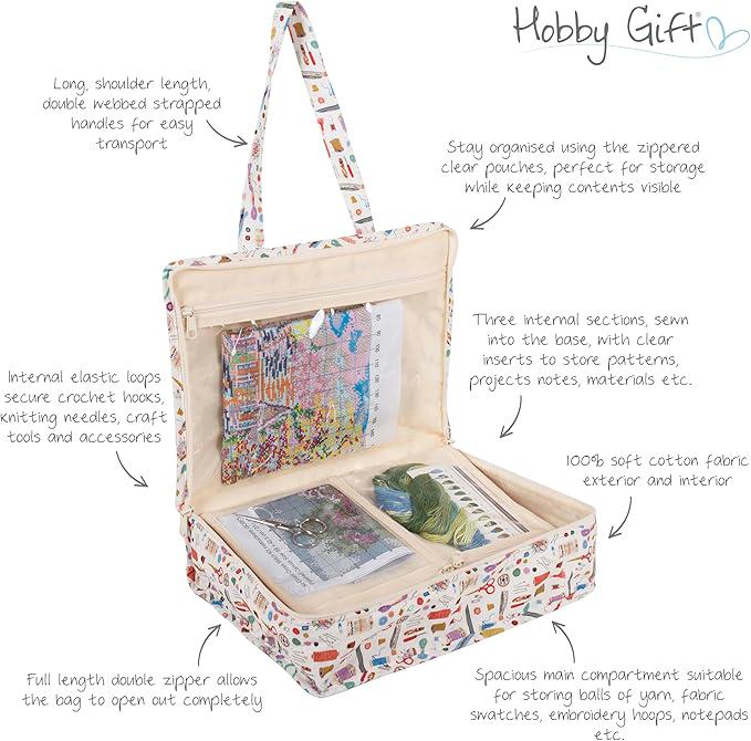 All-In-One Craft Project Bag. Sewing & Knitting Storage with Clear Inserts Haby Notions Fabric,