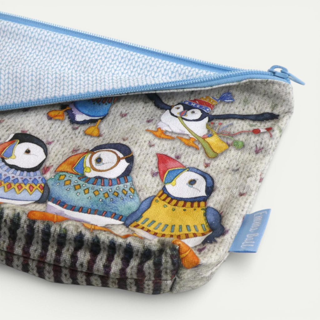 Puffin Design Zipped Pouch: Knitting, Sewing & Craft Storage by Emma Ball
