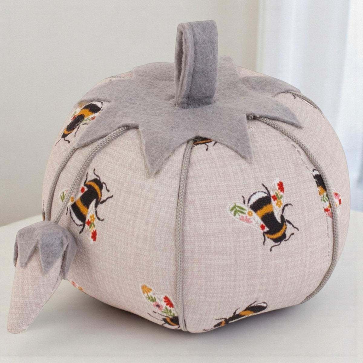 BEE PIN CUSHION Traditional Tomato Shape in Bee fabric