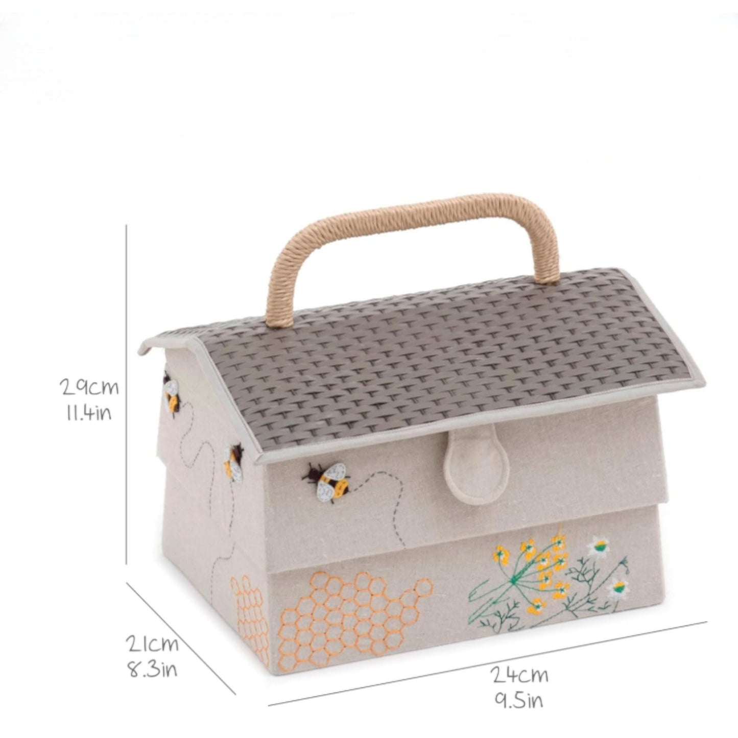 Bee Hive Sewing Basket with Tray, Appliqué Bees & Flowers