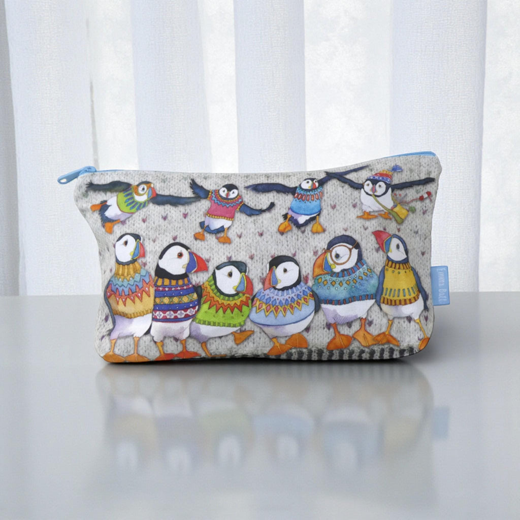 Puffin Design Zipped Pouch: Knitting, Sewing & Craft Storage by Emma Ball