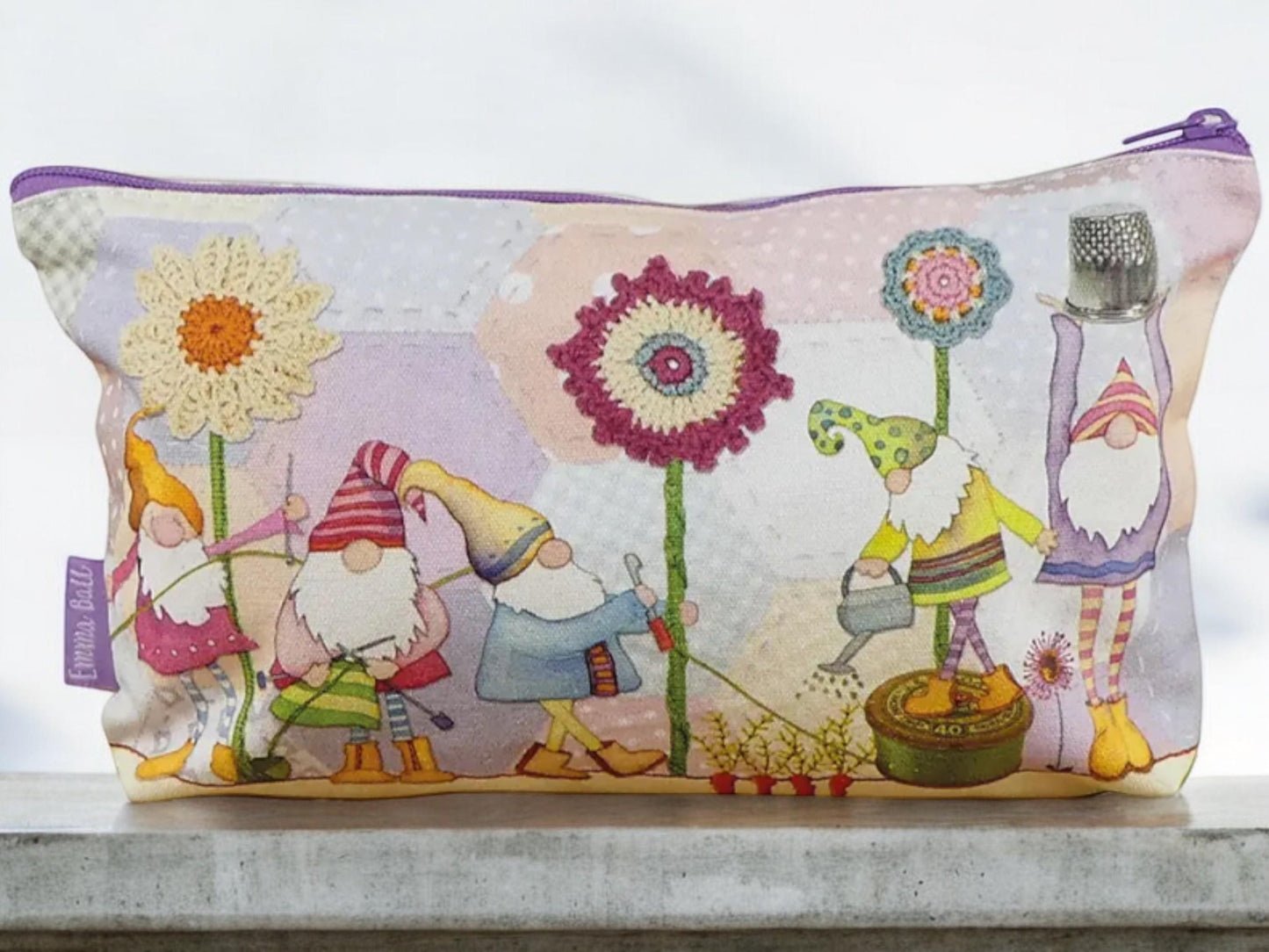 Crafting Gnomes Zipped Pouch, Sewing Knitting Storage Bag