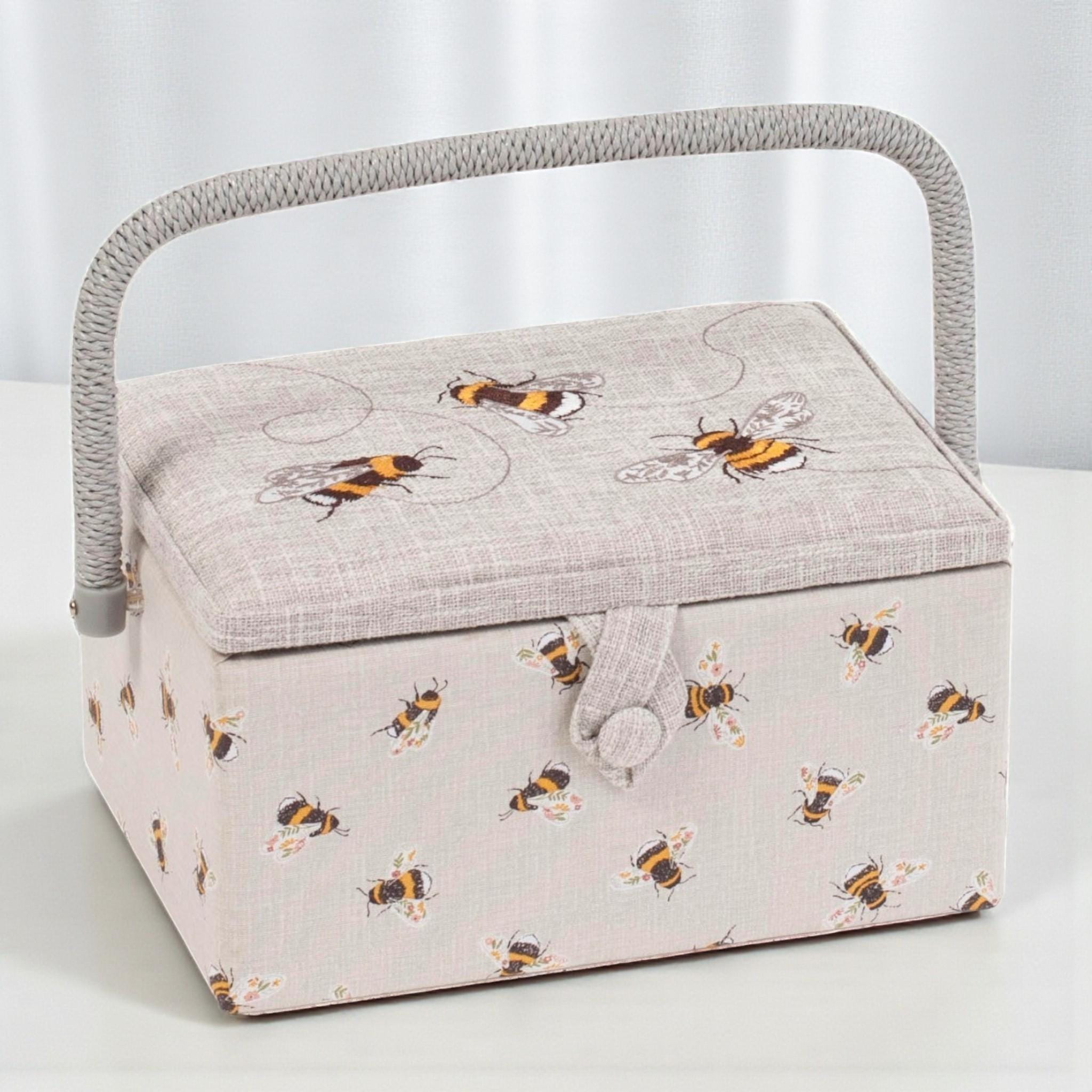 Bee Embroidered Sewing Basket Medium Box with Optional Sewing Kit