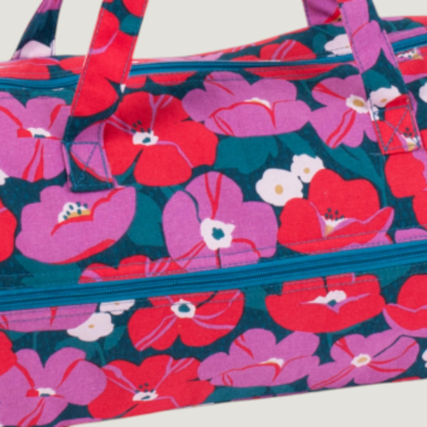 Modern Floral Knitting Bag – Cotton Yarn Storage with Zip Pocket & Handles