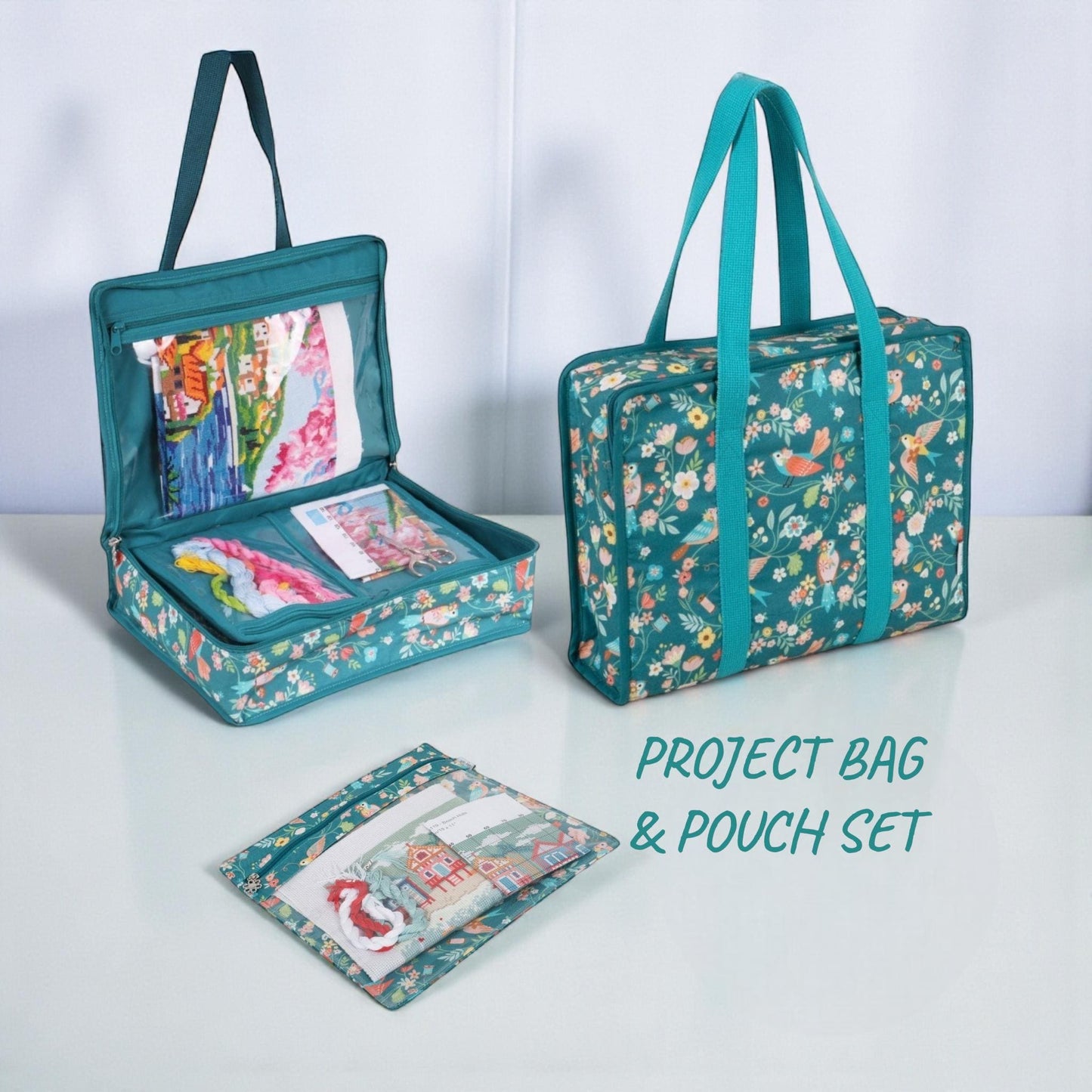 Project Craft Bag & Pouch Set ~ Bird Aviary Design Craft Storage Bags