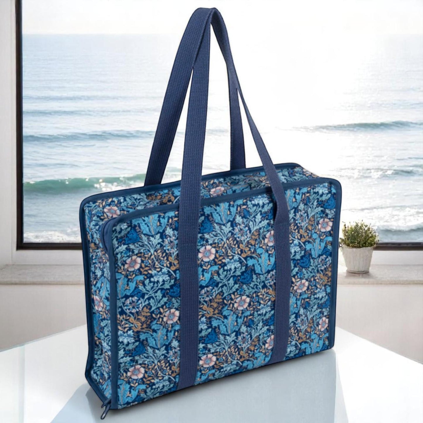 Floral Woodblock Print Craft Bag – Soft Zippered Project Bag