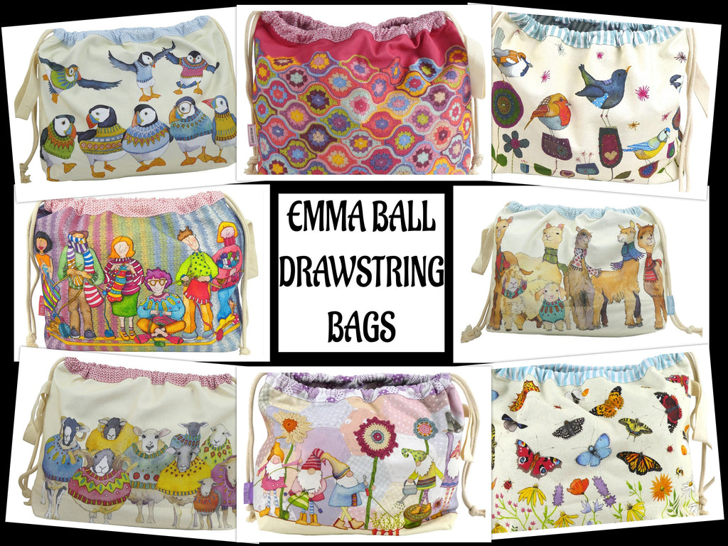 Emma Ball 'The Yarn Club' Drawstring Bag. Knitting & Crochet Yarn Storage.