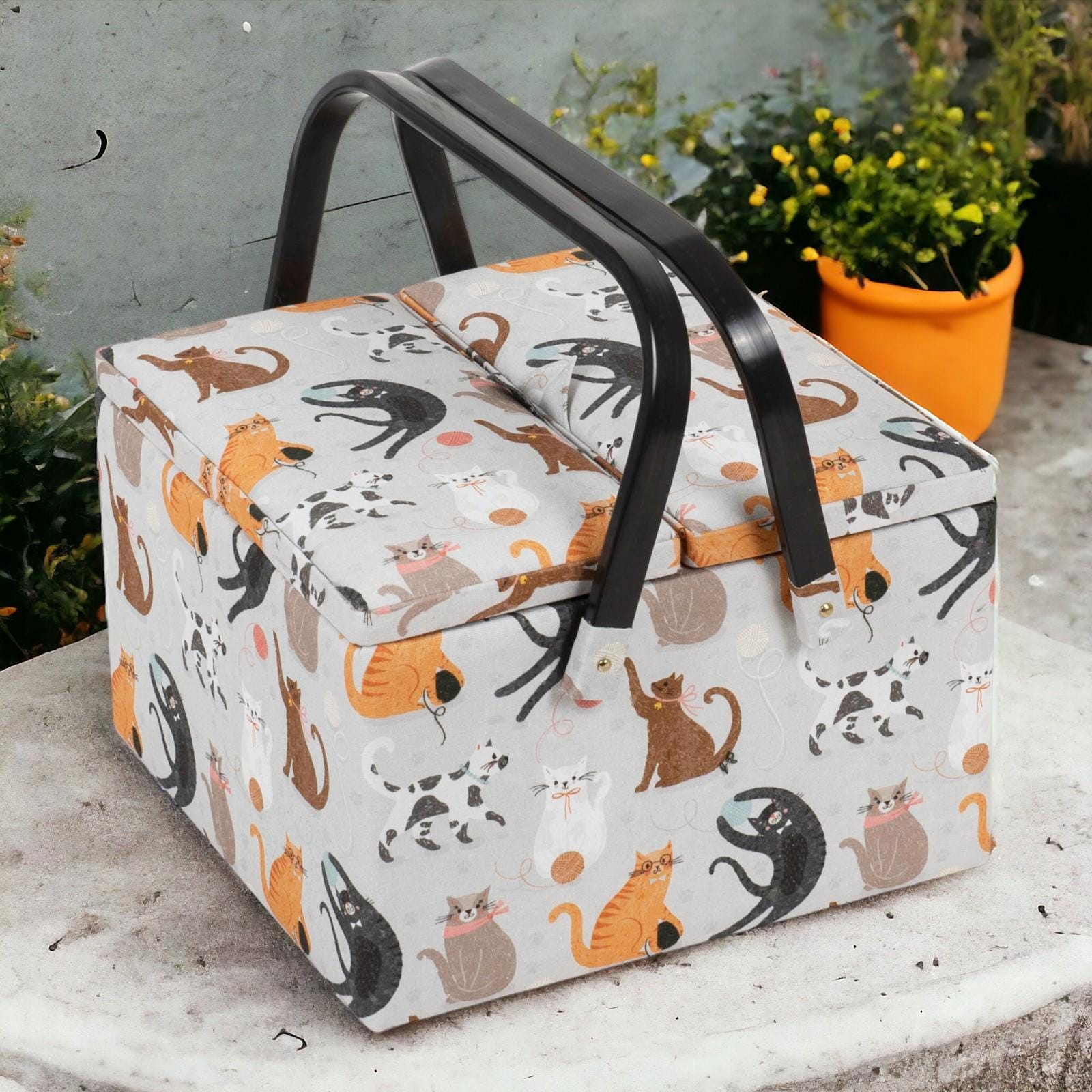 Large Cat Sewing Basket with Optional Sewing Kit