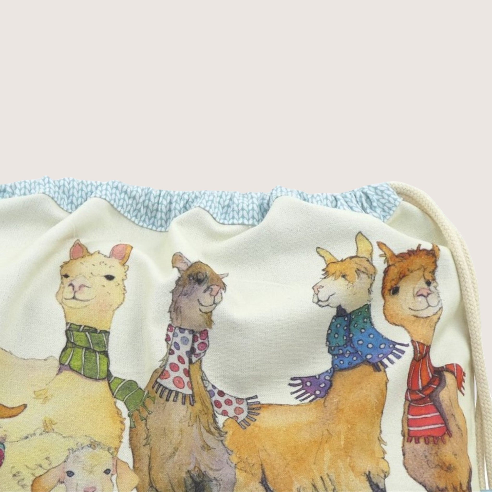 Emma Ball Alpacas & Friends Drawstring Bag. Knitting and Crochet Project and Yarn Storage