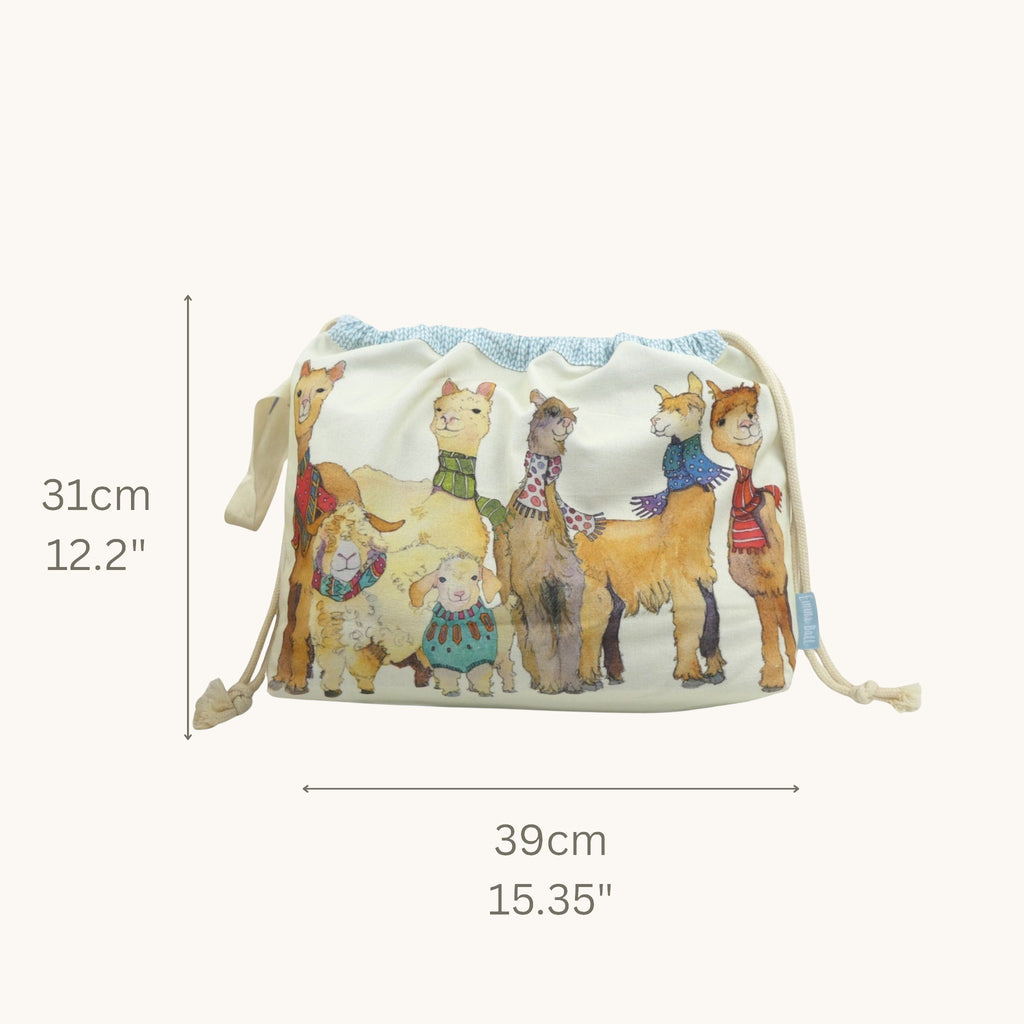 Emma Ball Alpacas & Friends Drawstring Bag. Knitting and Crochet Project and Yarn Storage