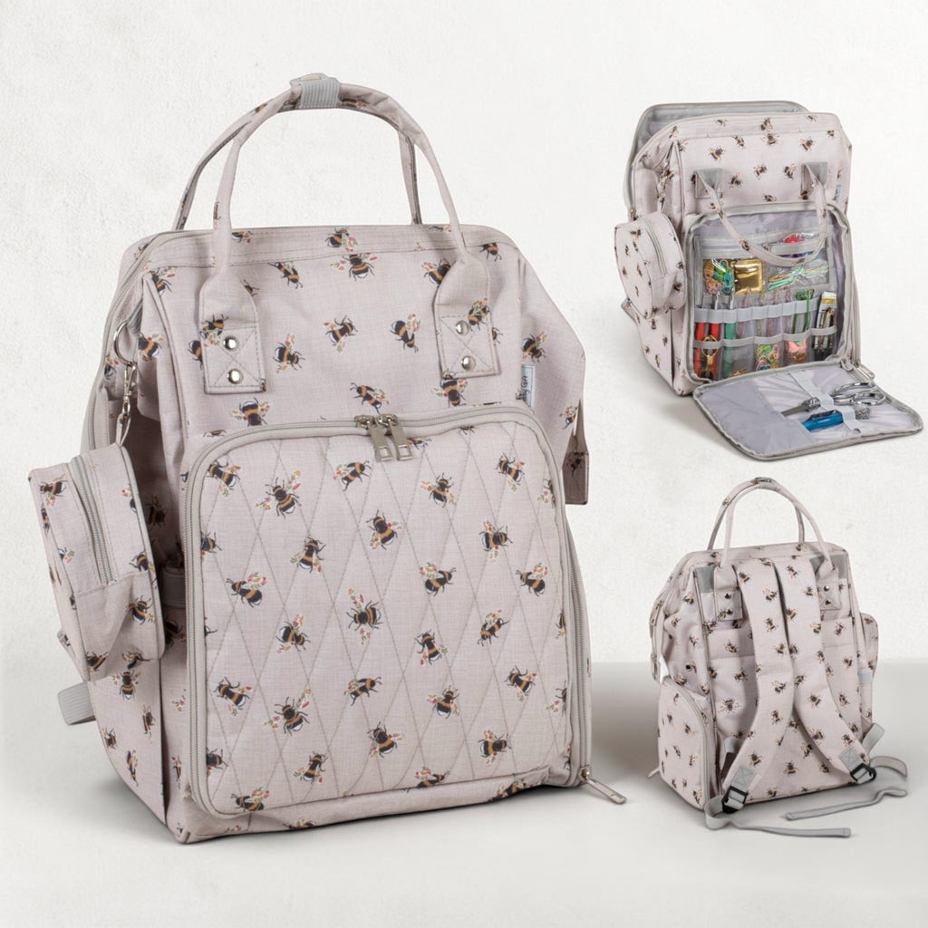 Craft Storage Backpack Bee Design  Lots of Pockets. Ideal for Sewing, Knitting and Crafts