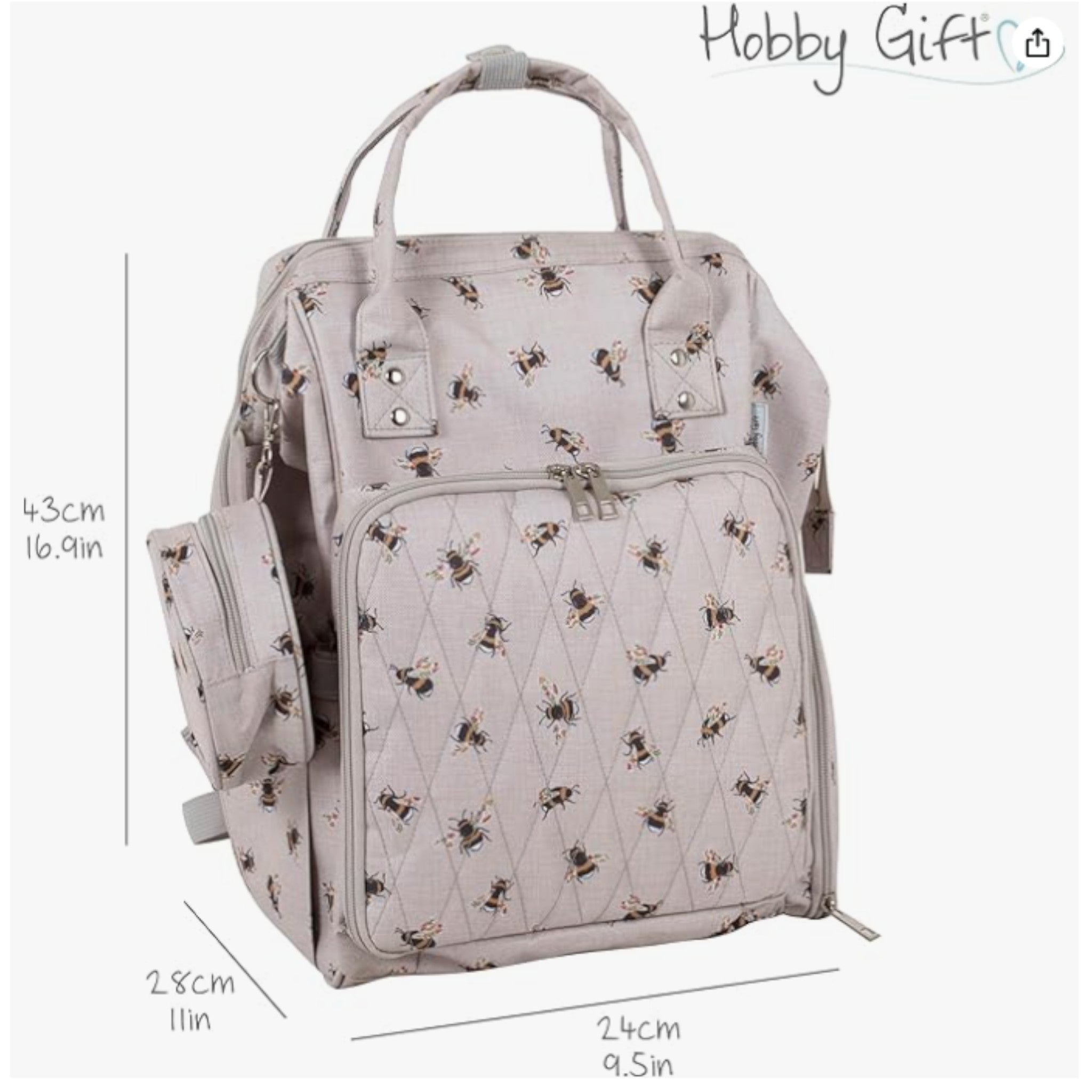 Craft Storage Backpack Bee Design  Lots of Pockets. Ideal for Sewing, Knitting and Crafts
