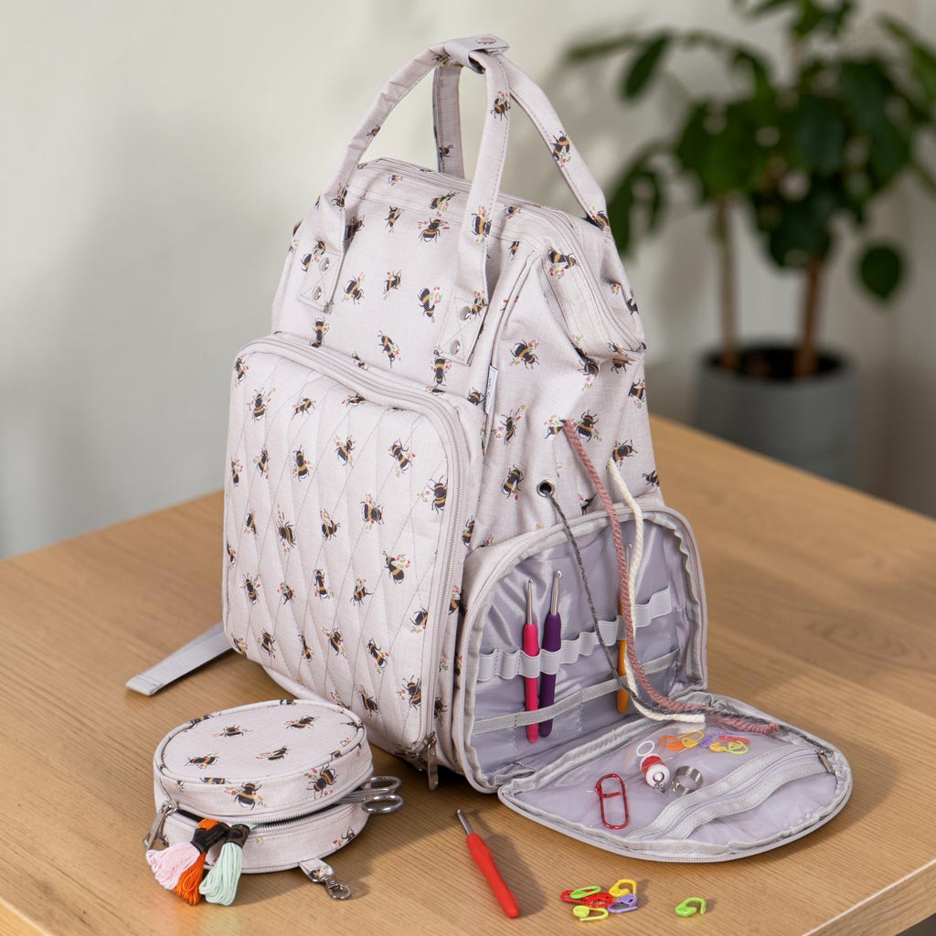 Craft Storage Backpack Bee Design  Lots of Pockets. Ideal for Sewing, Knitting and Crafts