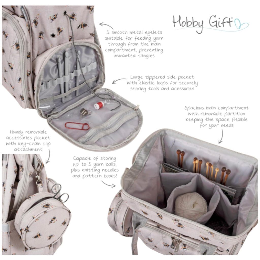 Craft Storage Backpack Bee Design  Lots of Pockets. Ideal for Sewing, Knitting and Crafts
