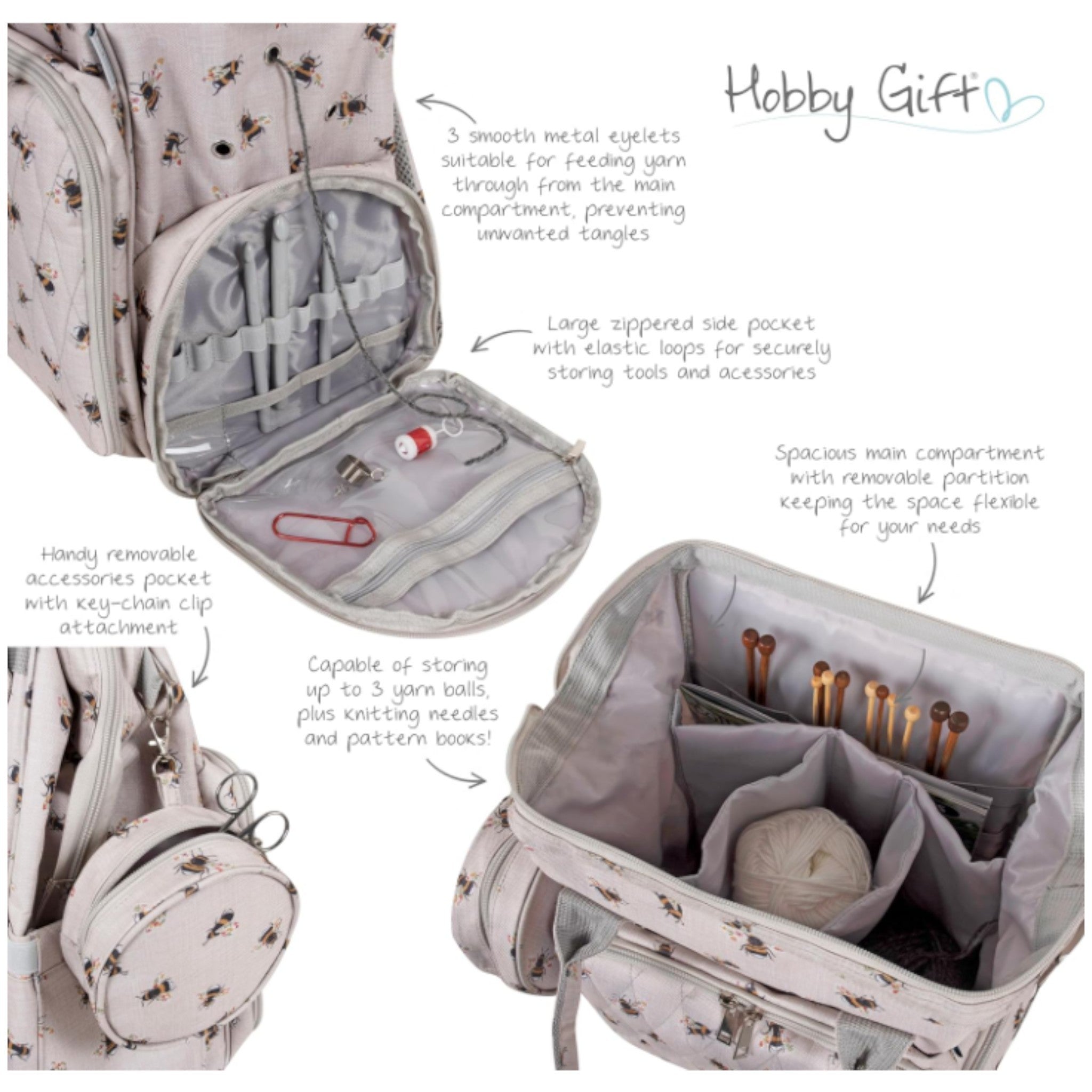 Craft Storage Backpack Bee Design  Lots of Pockets. Ideal for Sewing, Knitting and Crafts