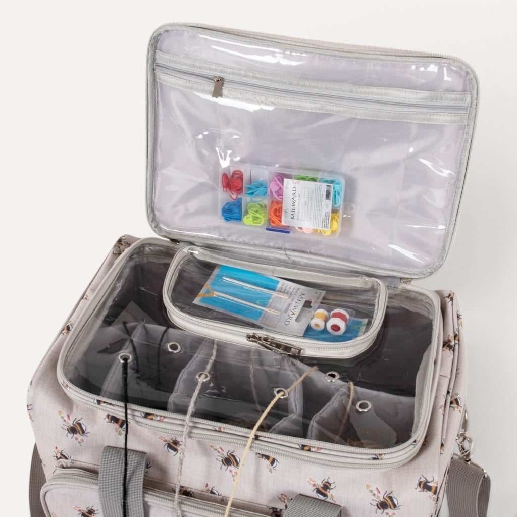 Bee Knitting & Craft Tote Organiser Bee Design Sturdy Bag with Lots of Compartments