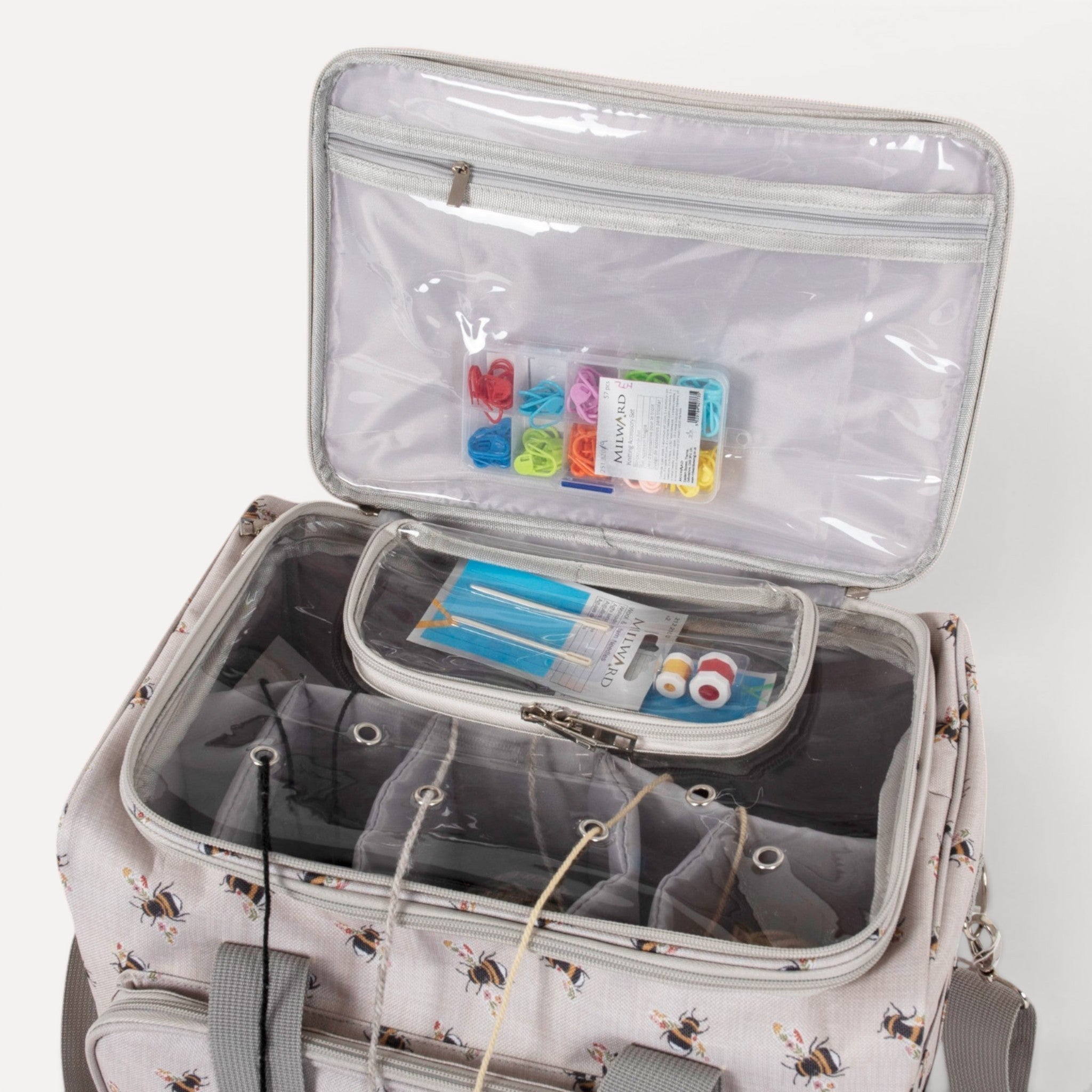 Bee Knitting & Craft Tote Organiser Bee Design Sturdy Bag with Lots of Compartments