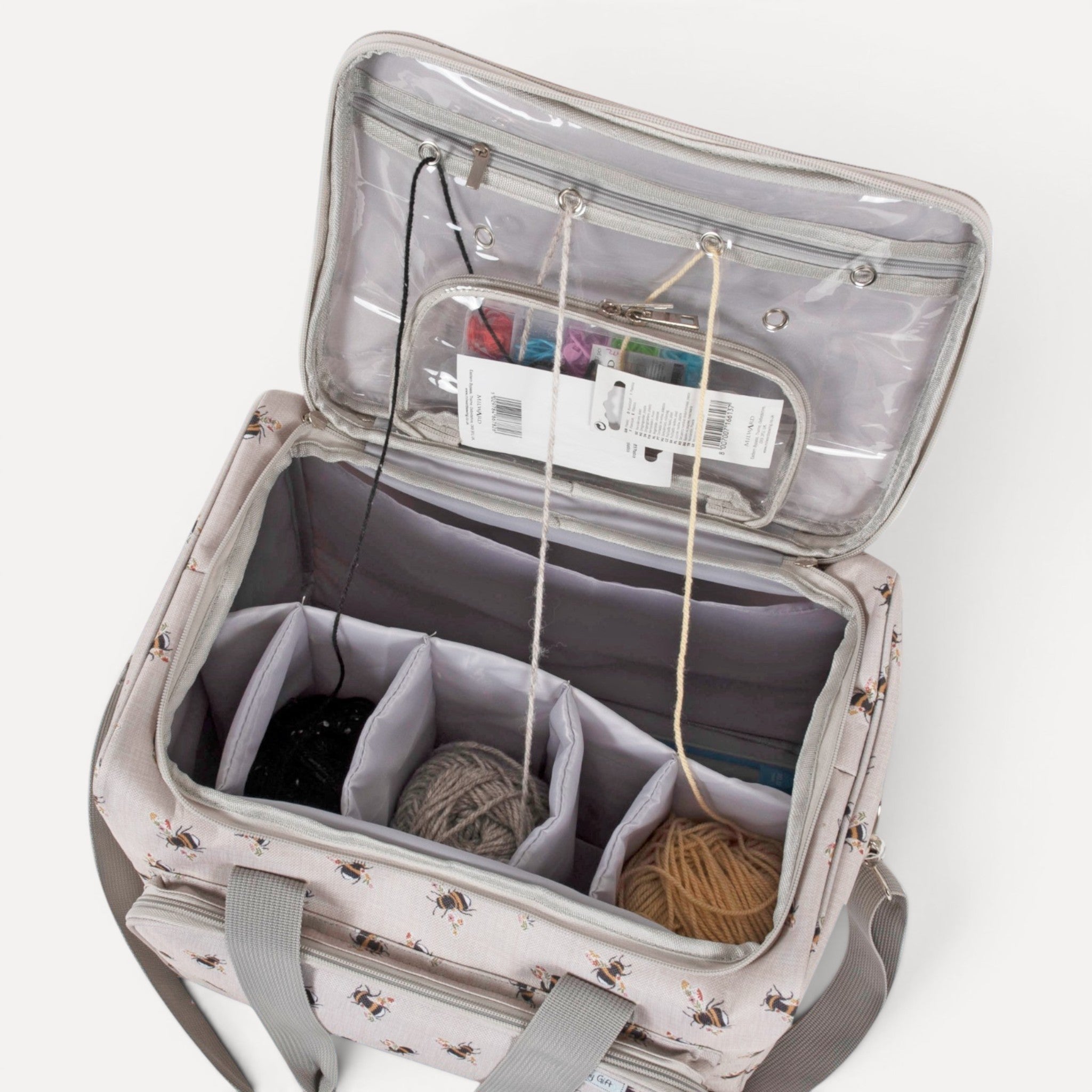 Bee Knitting & Craft Tote Organiser Bee Design Sturdy Bag with Lots of Compartments