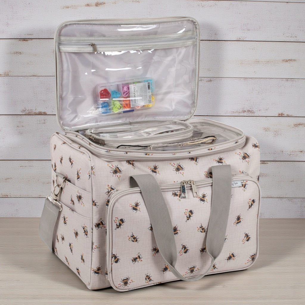Bee Knitting & Craft Tote Organiser Bee Design Sturdy Bag with Lots of Compartments