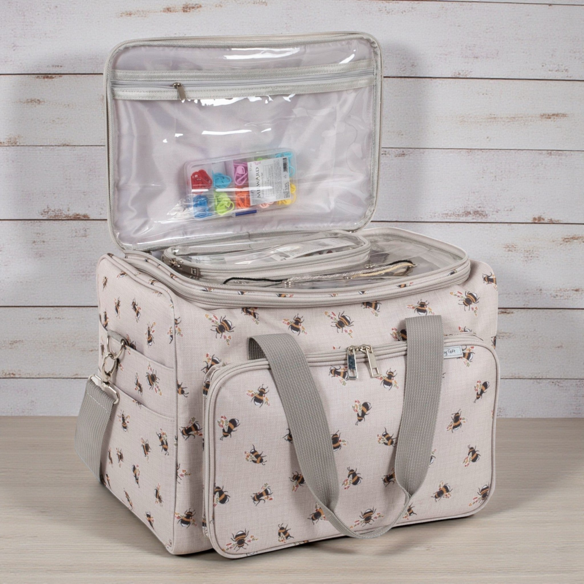 Bee Knitting & Craft Tote Organiser Bee Design Sturdy Bag with Lots of Compartments