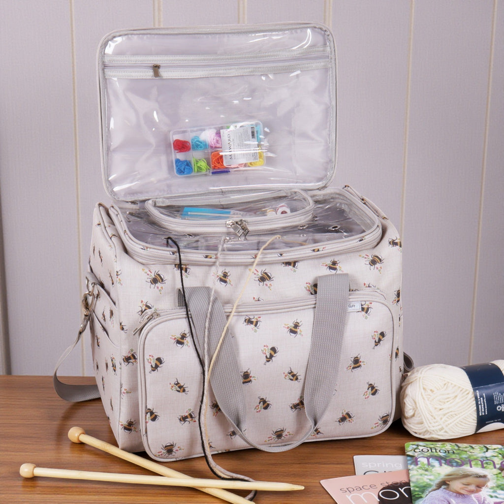 Bee Knitting & Craft Tote Organiser Bee Design Sturdy Bag with Lots of Compartments