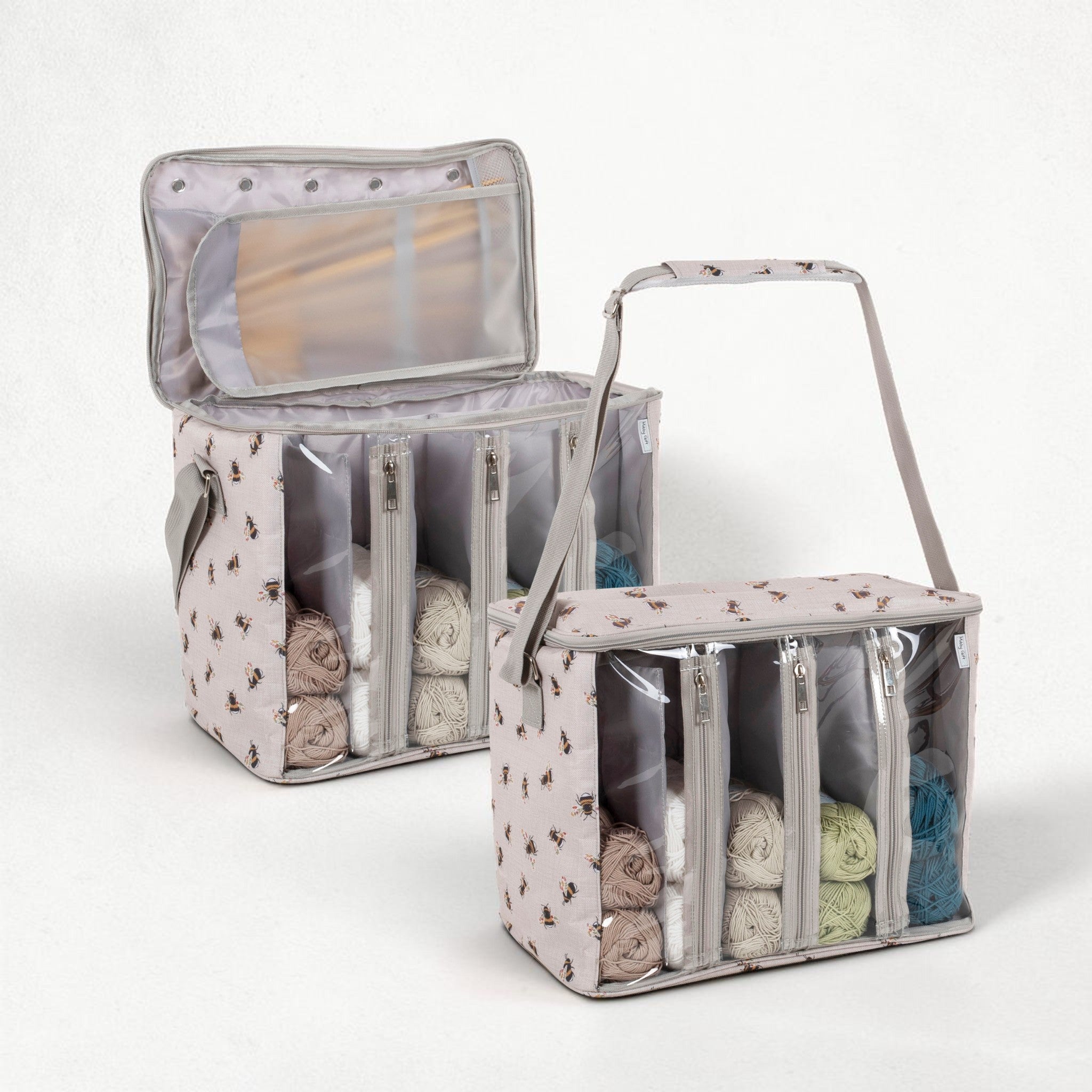 Bee Knitting Bag with Yarn Storage and Clear Front. Large Crochet Project Organiser