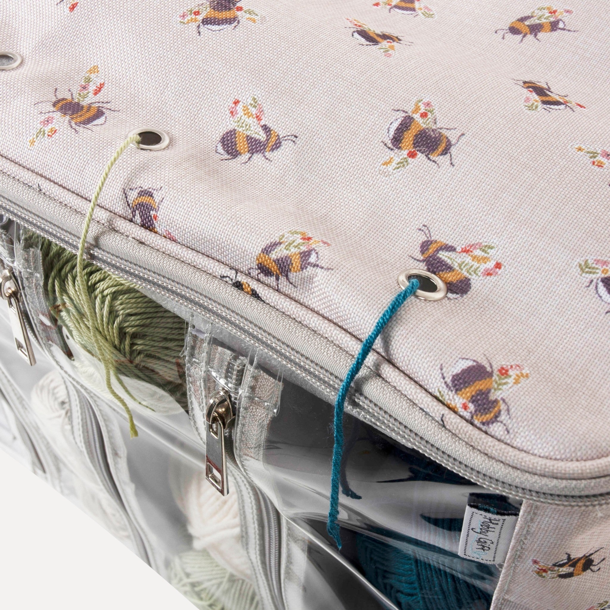 Bee Knitting Bag with Yarn Storage and Clear Front. Large Crochet Project Organiser