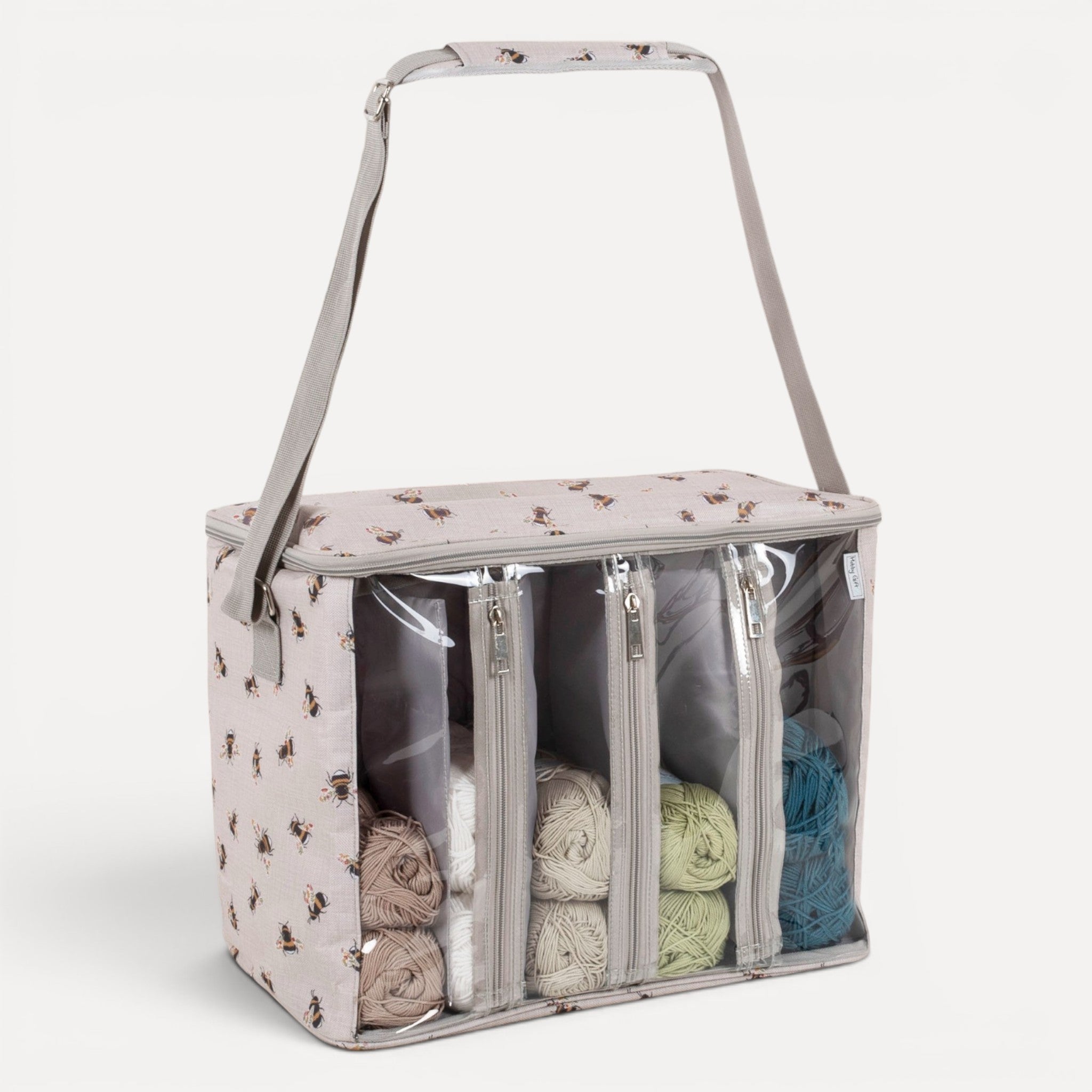 Bee Knitting Bag with Yarn Storage and Clear Front. Large Crochet Project Organiser