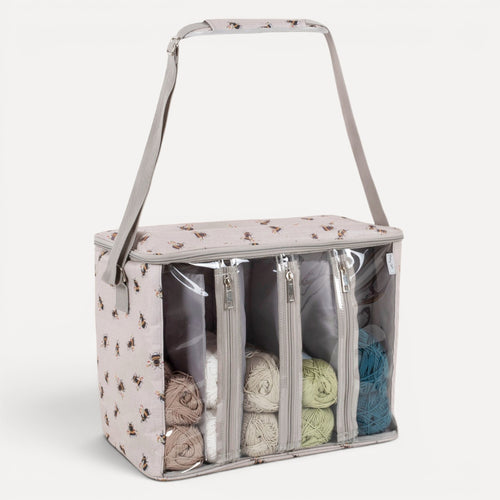 Bee Knitting Bag with Yarn Storage and Clear Front. Large Crochet Project Organiser