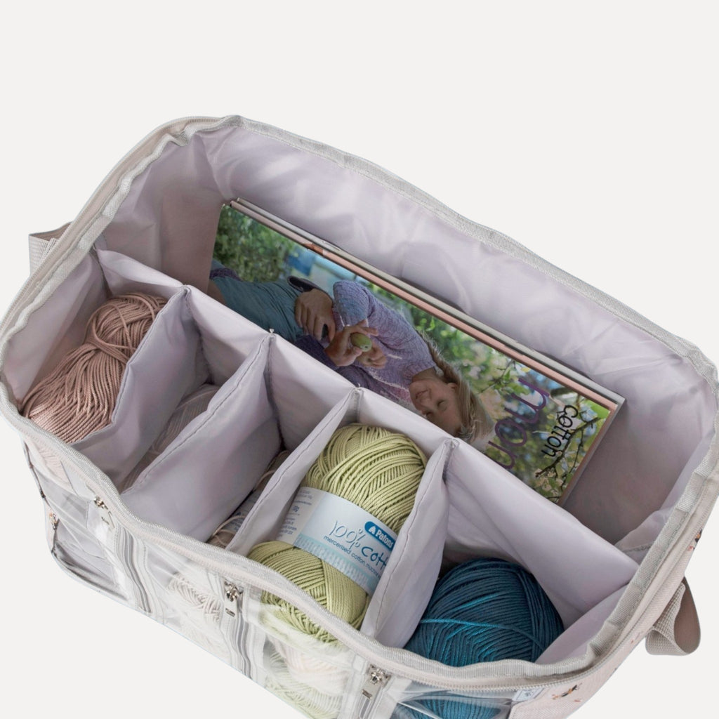 Bee Knitting Bag with Yarn Storage and Clear Front. Large Crochet Project Organiser