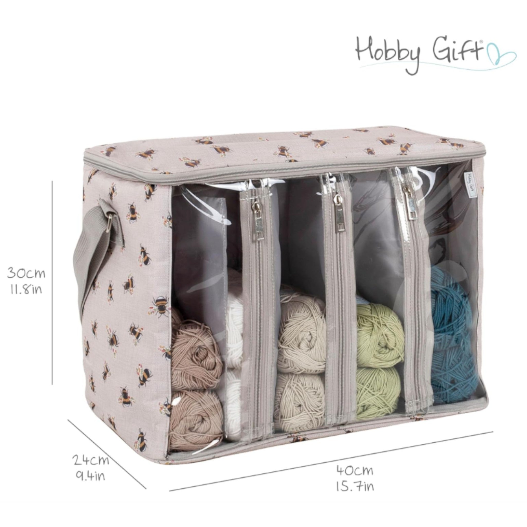 Bee Knitting Bag with Yarn Storage and Clear Front. Large Crochet Project Organiser