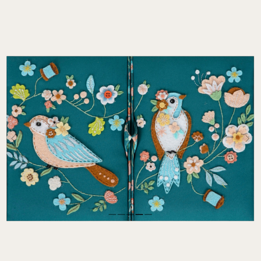 Large Bird Aviary Sewing Box. Twin Lid Embroidered Storage Basket