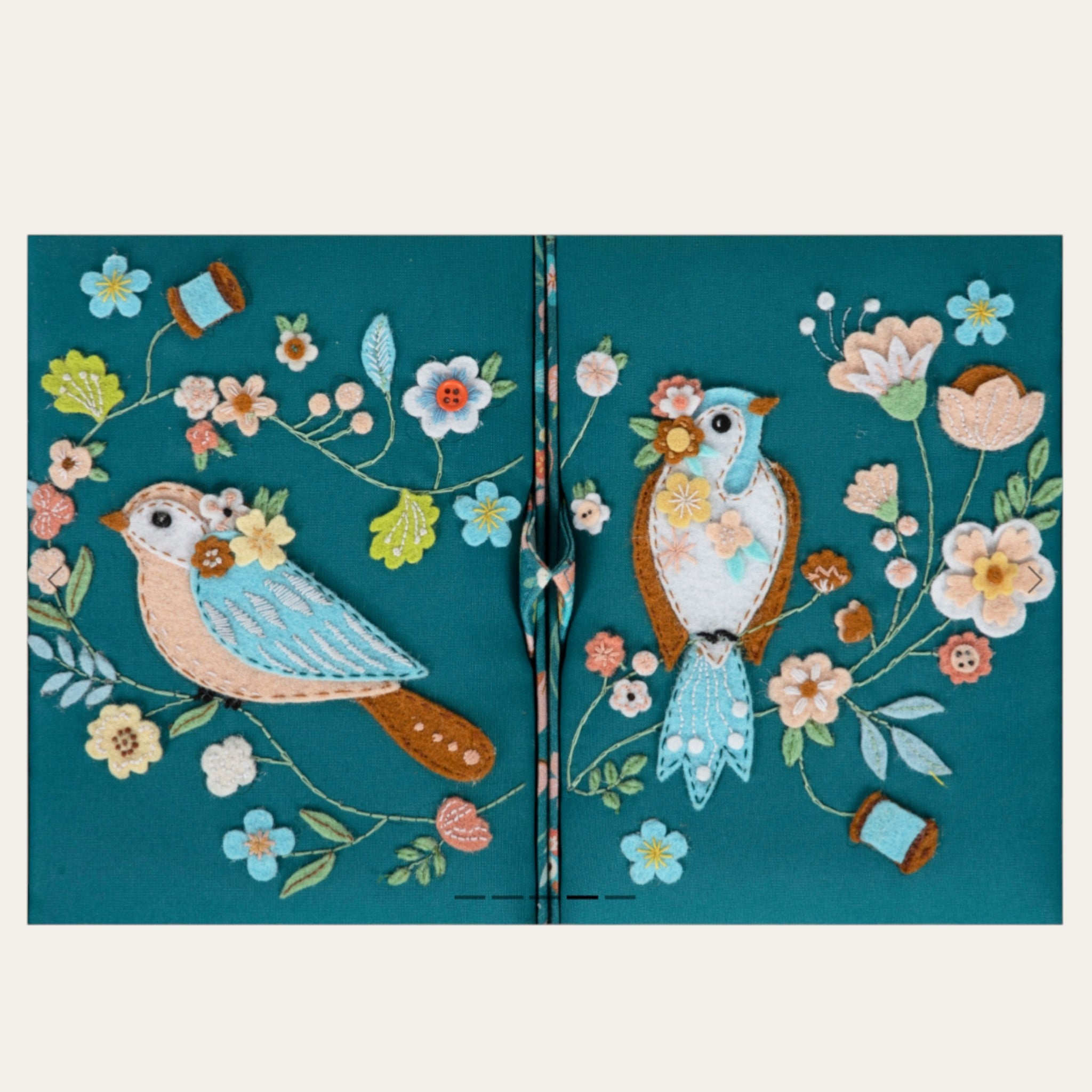 Large Bird Aviary Sewing Box. Twin Lid Embroidered Storage Basket