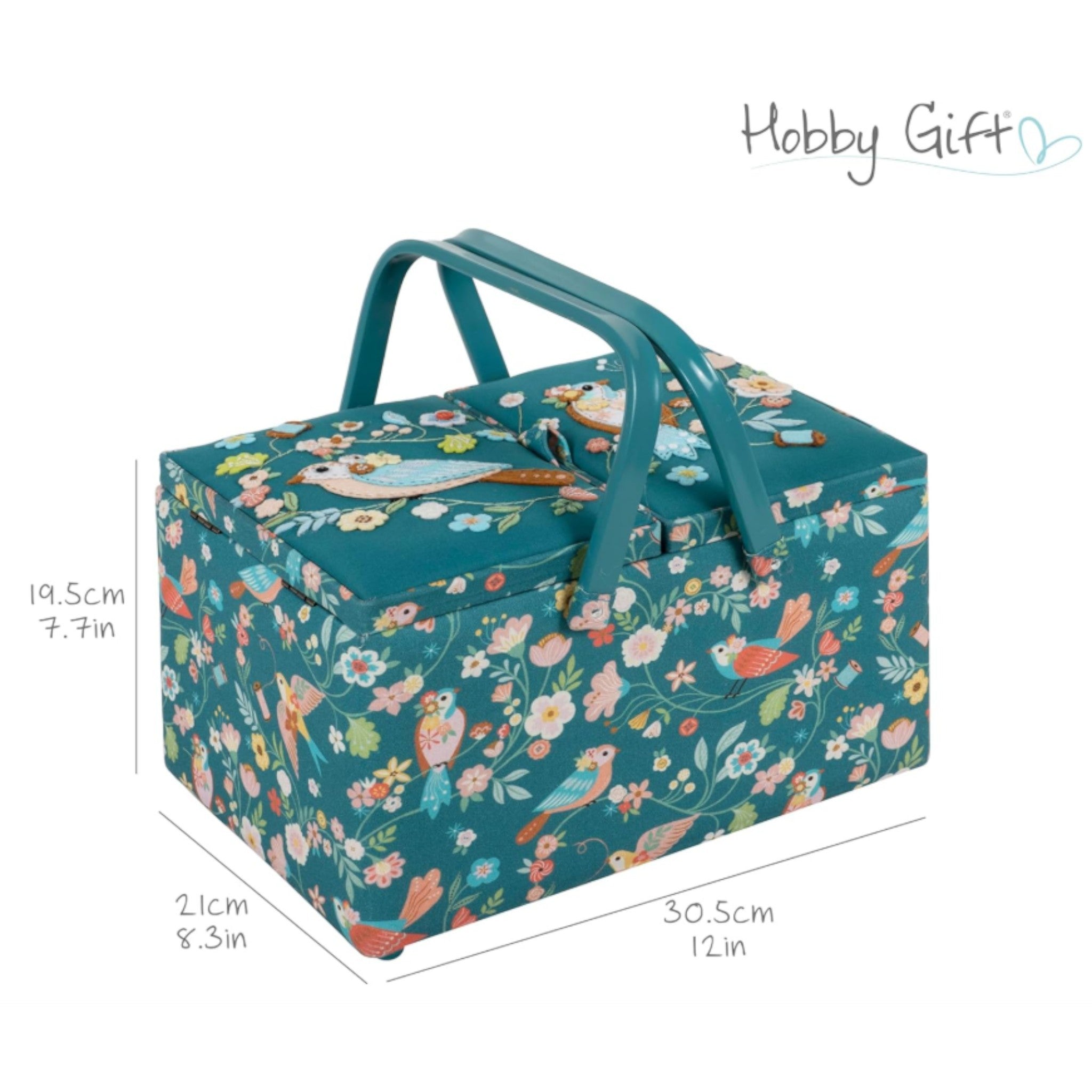 Large Bird Aviary Sewing Box. Twin Lid Embroidered Storage Basket