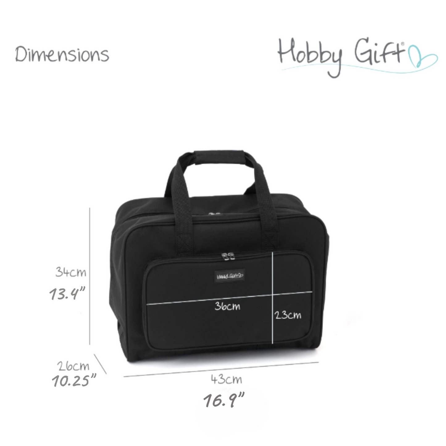 Black Sewing Machine Carry Case Bag – Padded Storage with Front Pocket – Heavy Duty Polyester