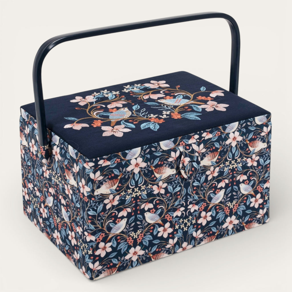 Blossom Birds Sewing Box with Embroidered Lid – Optional Sewing Accessory Kit