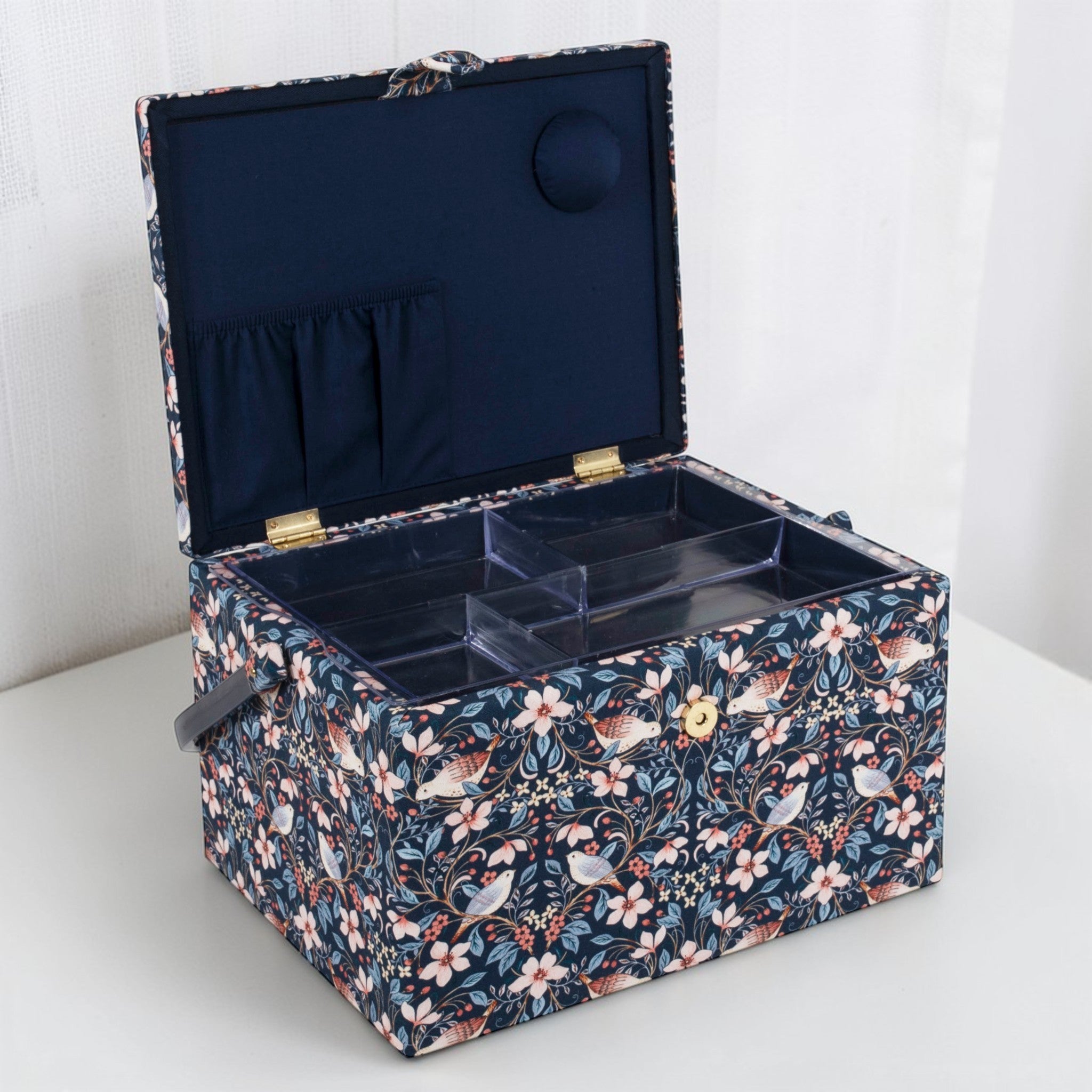 Blossom Birds Sewing Box with Embroidered Lid – Optional Sewing Accessory Kit
