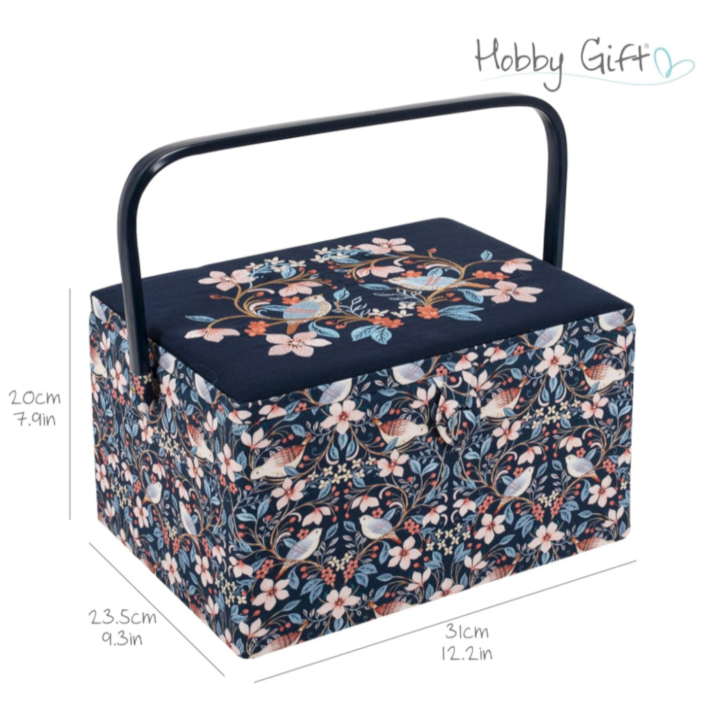 Blossom Birds Sewing Box with Embroidered Lid – Optional Sewing Accessory Kit