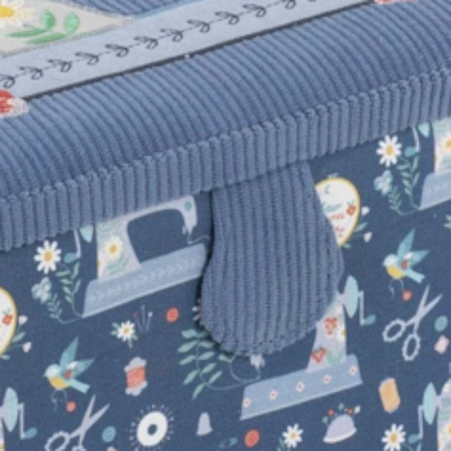 Embroidered Sewing Box – Blue Sewing Machines Design Basket with Optional Accessory Kit