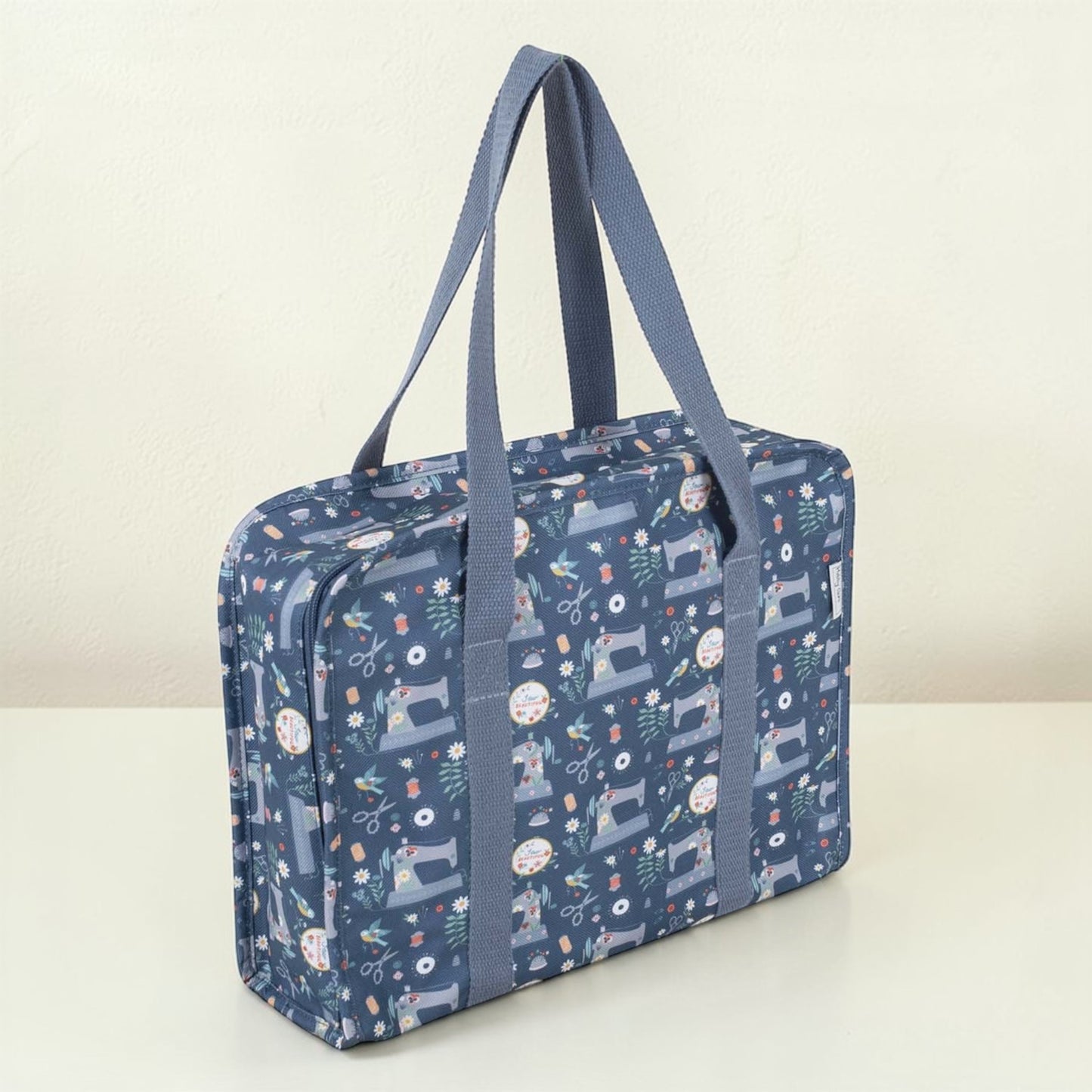 All in One Project Bag. Craft Tote in a Blue Sewing Machines Design